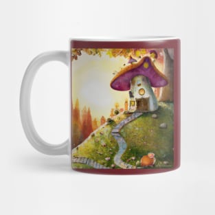 Cute Mushroom Cottage on top of a Hill in the Autumn Woods Mug